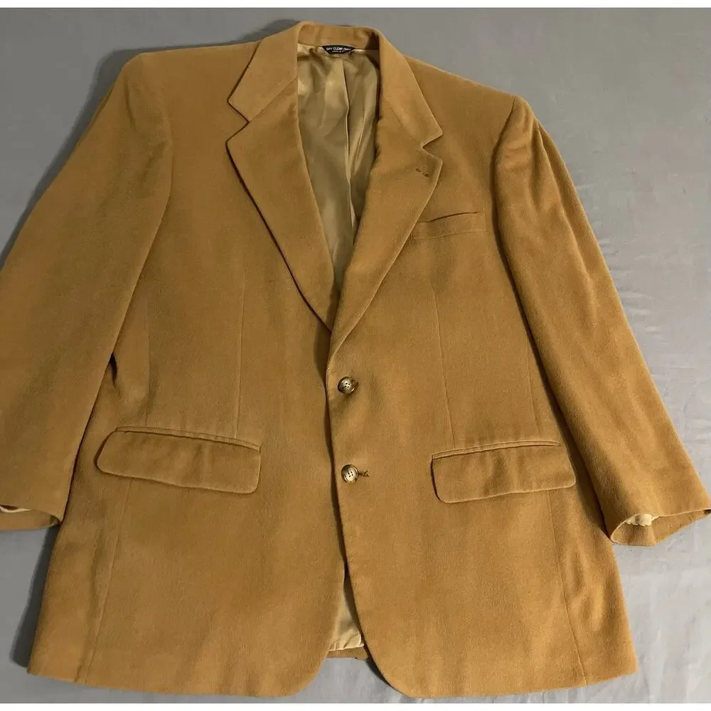 Vtg Bill Blass 100% Cashmere Blazer Sport Coat Jacket 42R Camel Tan Gold Mens